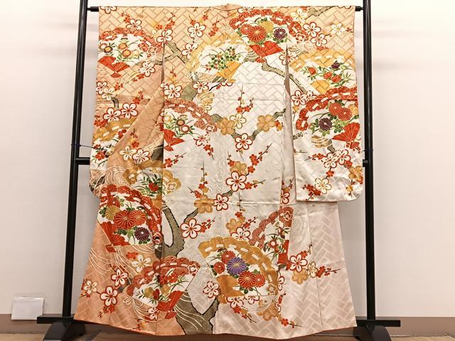 平和屋着物■豪華振袖 駒刺繍 檜扇花文 金彩 正絹 逸品 BAAX2754hv