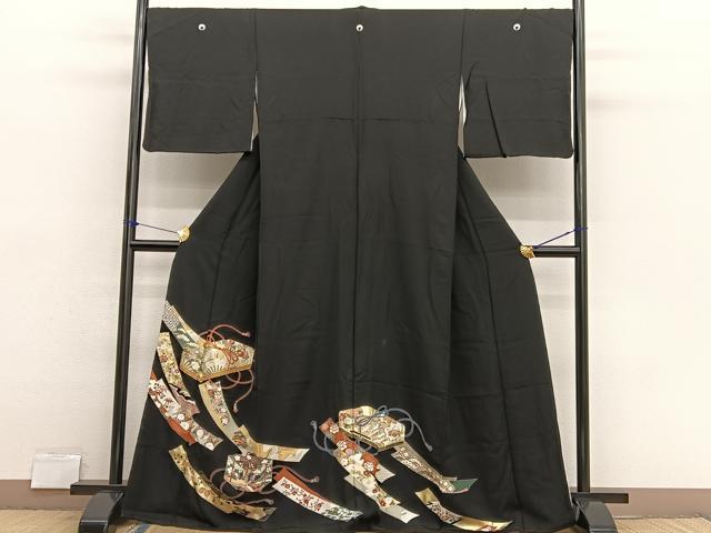 平和屋着物■豪華黒留袖 駒刺繍 文箱鶴花文 金彩 正絹 逸品 BAAX2759hv