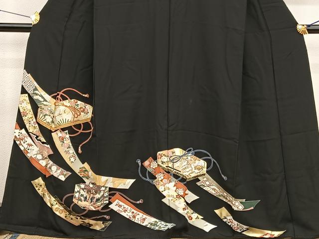 平和屋着物■豪華黒留袖 駒刺繍 文箱鶴花文 金彩 正絹 逸品 BAAX2759hv