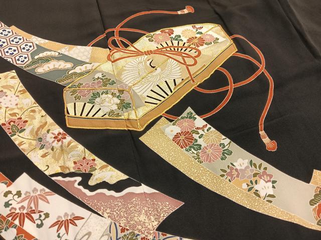 平和屋着物■豪華黒留袖 駒刺繍 文箱鶴花文 金彩 正絹 逸品 BAAX2759hv