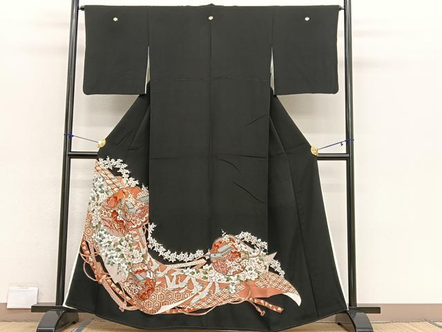 平和屋着物■豪華黒留袖 駒刺繍 風景花文 金彩 正絹 逸品 BAAX2761hv