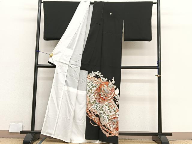 平和屋着物■豪華黒留袖 駒刺繍 風景花文 金彩 正絹 逸品 BAAX2761hv