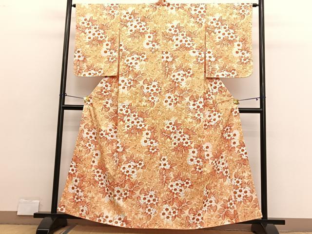 平和屋着物■小紋 草花文 洗える着物 未使用 BAAX2764hv
