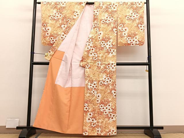 平和屋着物■小紋 草花文 洗える着物 未使用 BAAX2764hv