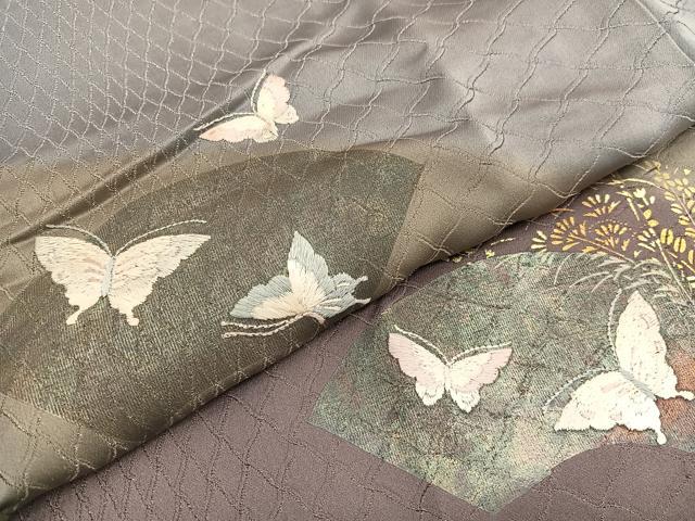 平和屋着物■訪問着 刺繍 地紙花蝶文 暈し染め 金銀彩 銀通し地 正絹 逸品 BAAX2777hv