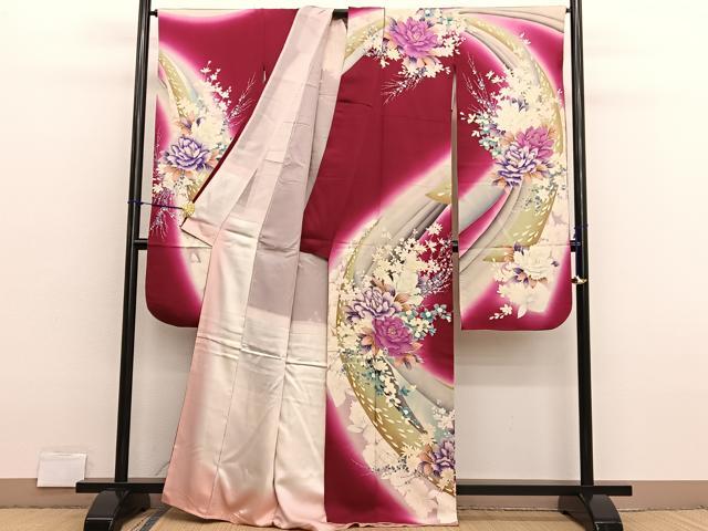 平和屋着物■豪華振袖 牡丹花文 暈し染め 正絹 逸品 BAAX2778hv
