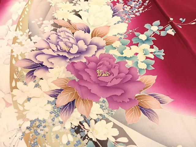 平和屋着物■豪華振袖 牡丹花文 暈し染め 正絹 逸品 BAAX2778hv