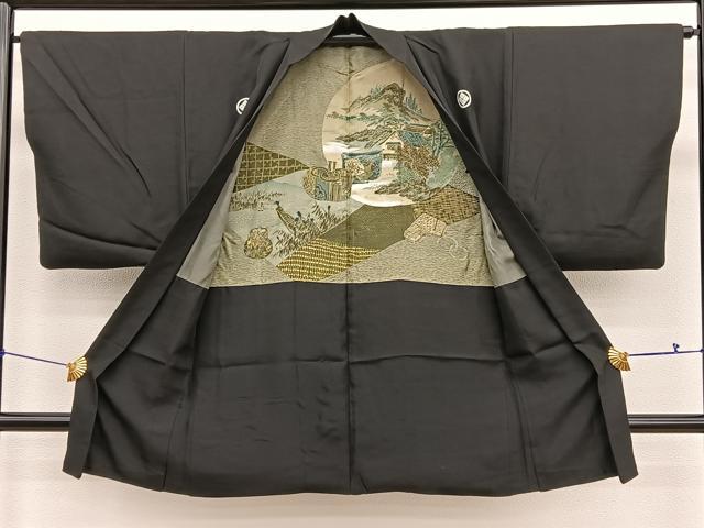平和屋着物●男性 黒紋付 羽織セット 正絹 逸品 BAAX2815hv