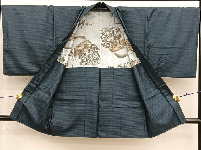 平和屋着物●男性 紬 アンサンブル 長襦袢(袷)セット 100亀甲 正絹 逸品 BAAX2836hv