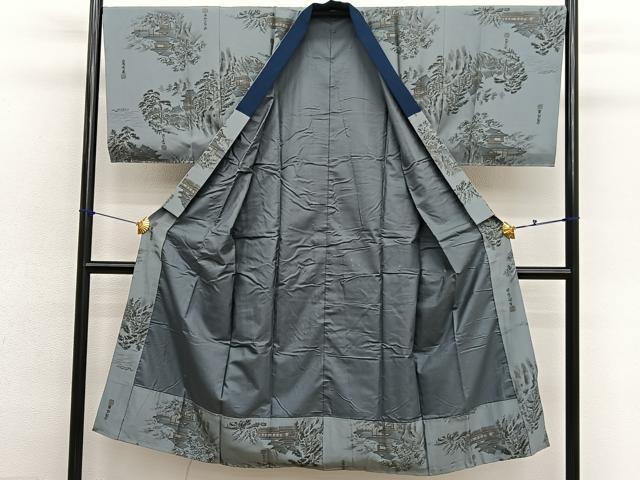 平和屋着物●男性 紬 アンサンブル 長襦袢(袷)セット 100亀甲 正絹 逸品 BAAX2836hv