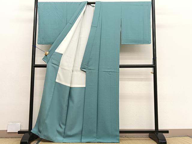 平和屋着物●染色作家 斉藤三才監修 色無地 青磁色 反端付き 正絹 逸品 BAAX2839hv