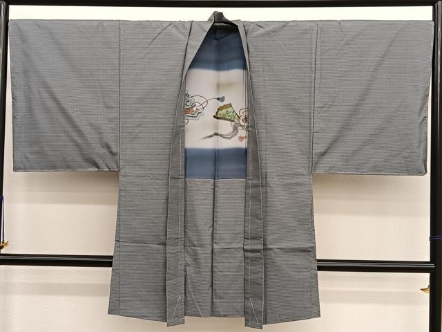 平和屋着物●男性 本場縞大島紬 アンサンブル 長襦袢(袷)セット 井田哲則作 格子 証紙付き 正絹 逸品 未使用 BAAX2865hv