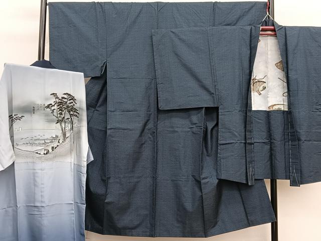 平和屋着物●男性 本場大島紬 アンサンブル 長襦袢(袷)セット 100亀甲 総詰め 正絹 逸品 BAAX2870hv