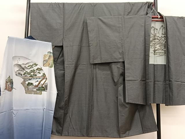 平和屋着物●男性 本場大島紬 アンサンブル 長襦袢(袷)セット 100亀甲 総詰め 正絹 逸品 BAAX2872hv