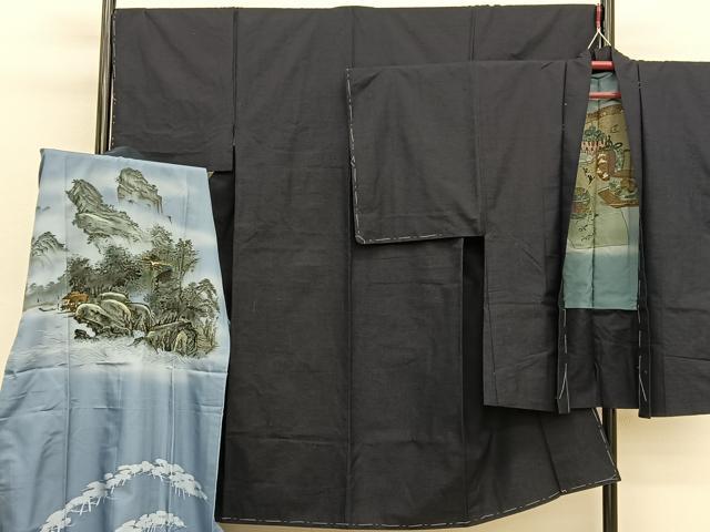 平和屋着物●男性 紬 アンサンブル 長襦袢(無双仕立て)セット 霞文 正絹 逸品 未使用 BAAX2874hv