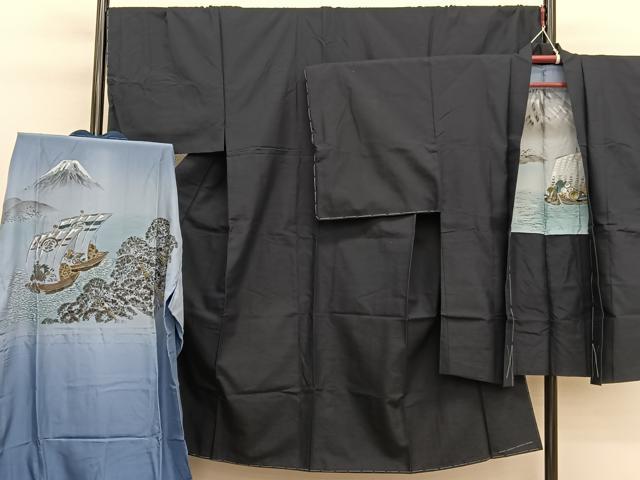 平和屋着物●男性 紬 アンサンブル 長襦袢(無双仕立て)セット 蝋色 正絹 逸品 未使用 BAAX2876hv