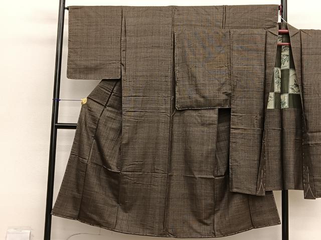 平和屋着物■男性 紬 アンサンブル 格子 正絹 逸品 BAAX2877hv