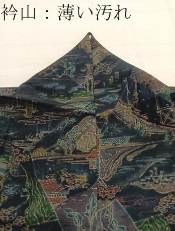 平和屋着物■上質な小紋 紬地 切嵌風景文 正絹 逸品 BAAX2884hv