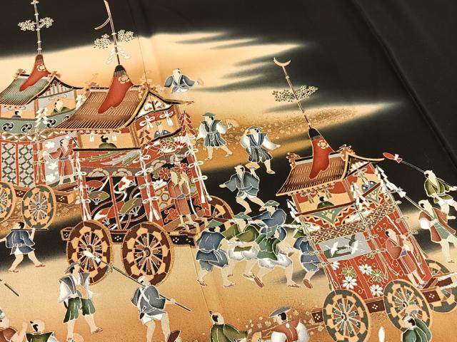 平和屋着物■豪華黒留袖 作家物 駒刺繍 祇園祭 暈し染め 金彩 正絹 逸品 BAAX2894hv