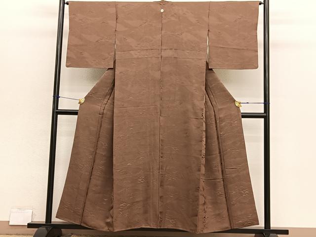 平和屋着物■上質な色無地 重山地紋 枯葉色 正絹 逸品 BAAX2909hv