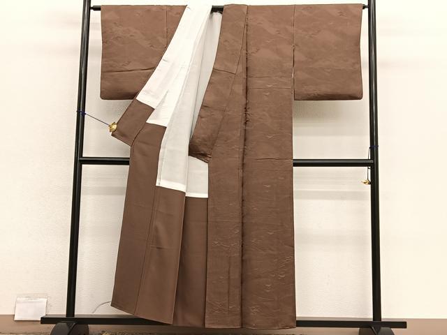 平和屋着物■上質な色無地 重山地紋 枯葉色 正絹 逸品 BAAX2909hv