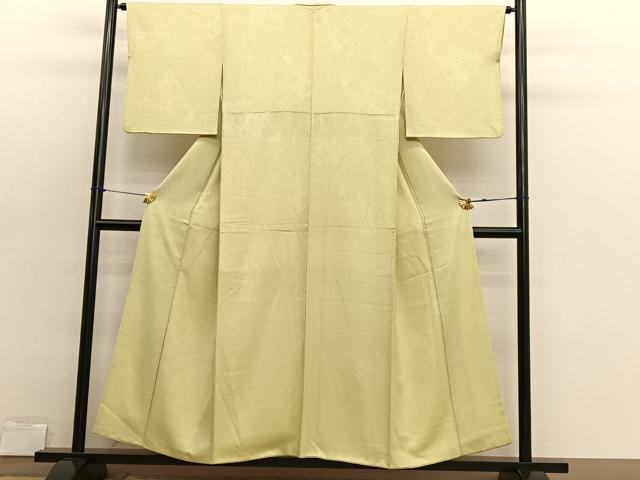 平和屋着物■上質な色無地 切嵌飾花地紋 枯草色 正絹 逸品 BAAX2910hv