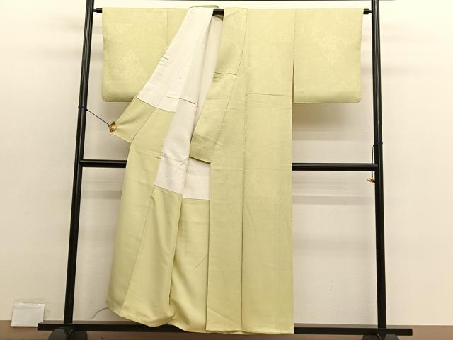 平和屋着物■上質な色無地 切嵌飾花地紋 枯草色 正絹 逸品 BAAX2910hv
