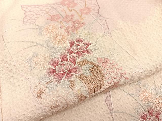 平和屋着物■訪問着 絞り 刺繍 色紙重ね花車文 正絹 逸品 BAAX2928hv