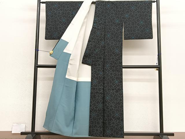 平和屋着物■上質な紬 舞花文 黒地 正絹 逸品 BAAX2933hv