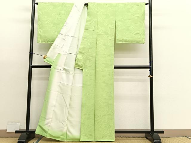 平和屋着物■上質な色無地 地紙地紋 若苗色 正絹 逸品 未使用 BAAX2998hv
