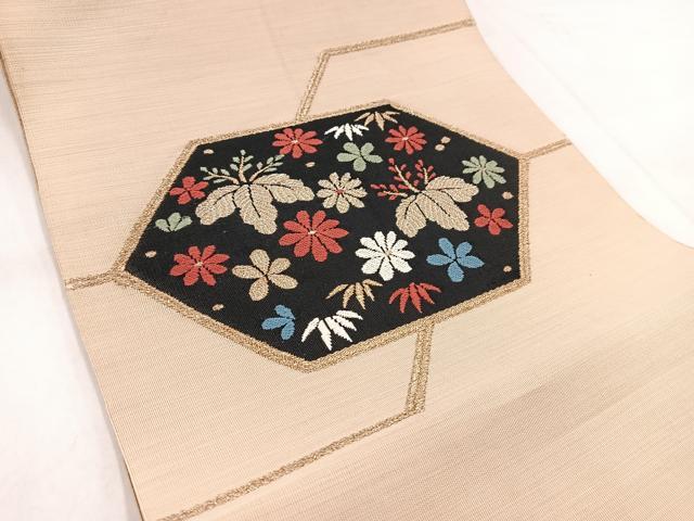 平和屋着物◎八寸名古屋帯 唐織 草花文 金糸 正絹 逸品 BAAX3002yc