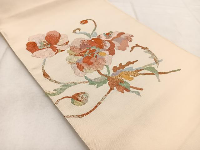平和屋着物◎八寸名古屋帯 綴れ 更紗花文 正絹 逸品 BAAX3004yc
