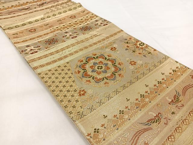 平和屋着物◎佐賀錦 六通柄袋帯 更紗花鳥文 金糸 正絹 逸品 BAAX3020yc