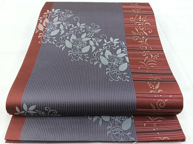 平和屋着物◎六通柄袋帯 更紗南天文 金糸 正絹 逸品 BAAX3025yc