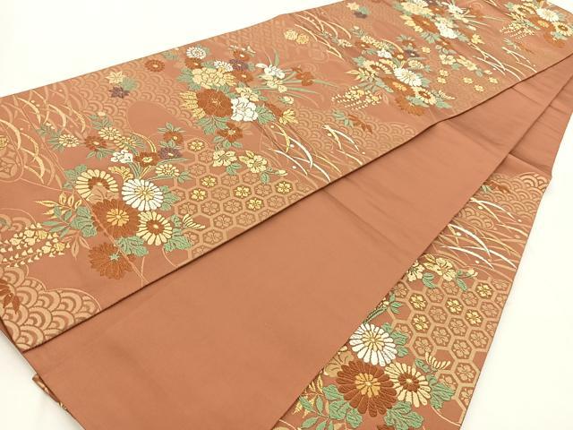 平和屋着物◎六通柄袋帯 唐織 吉祥花文 金糸 正絹 逸品 BAAX3028yc