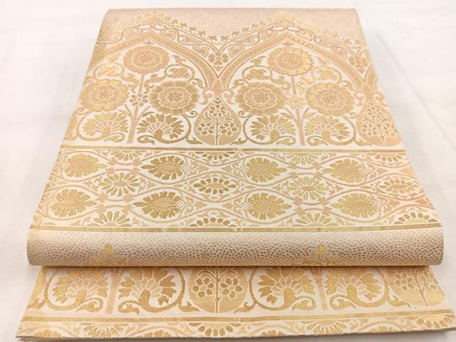 平和屋着物◎六通柄 本袋帯 更紗飾花文 金糸 正絹 逸品 BAAX3039yc