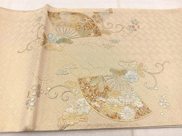 平和屋着物◎佐賀錦 太鼓柄袋帯 螺鈿 飛鶴扇面花文 松竹梅 金銀彩 三越扱い 正絹 逸品 BAAX3045yc