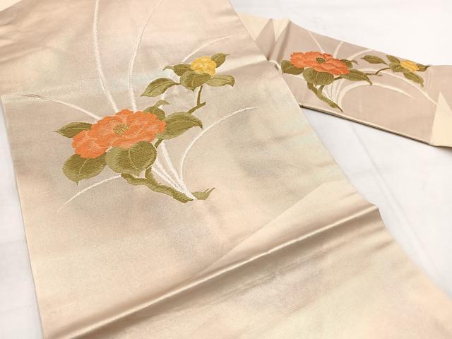 平和屋着物◎九寸名古屋帯 唐織 草花文 金糸 引箔 正絹 逸品 BAAX3052yc