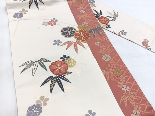 平和屋着物◎九寸名古屋帯 唐織 竹梅文 金糸 正絹 逸品 BAAX3057yc