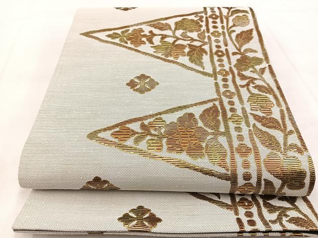 平和屋着物◎六通柄袋帯 更紗花文 金糸 正絹 逸品 BAAX3072yc