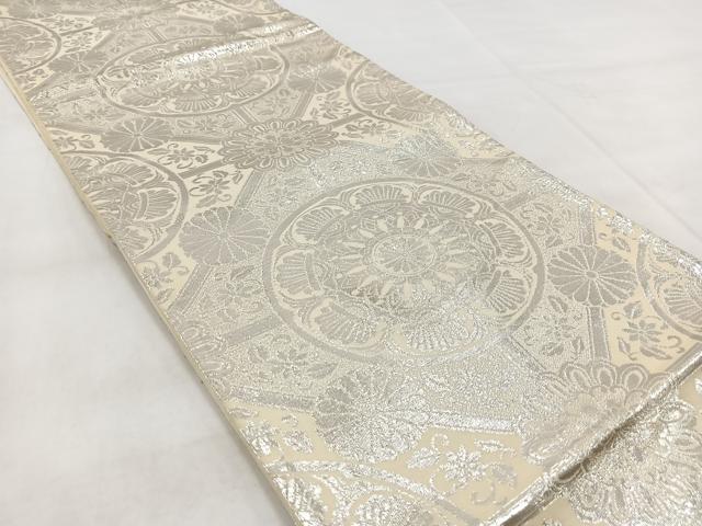 平和屋着物◎六通柄袋帯 嵐山 純銀箔 幾何学花文 正絹 逸品 BAAX3074yc