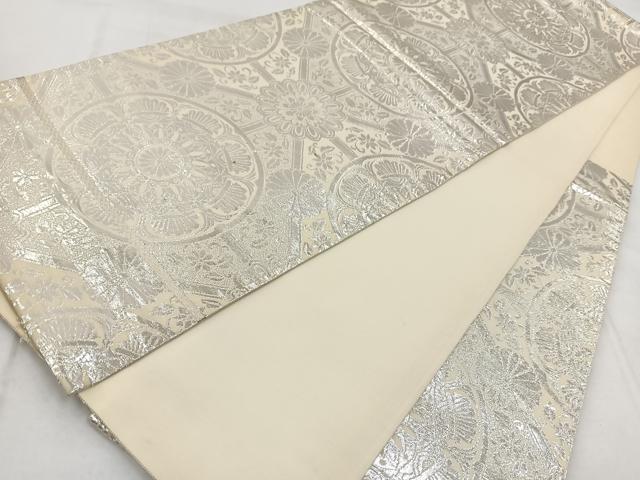 平和屋着物◎六通柄袋帯 嵐山 純銀箔 幾何学花文 正絹 逸品 BAAX3074yc
