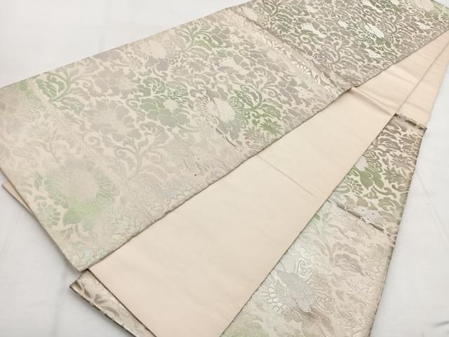 平和屋着物◎西陣 服部織物謹製 六通柄袋帯 こはく錦 更紗花文 銀糸 三越扱い 正絹 逸品 BAAX3076yc