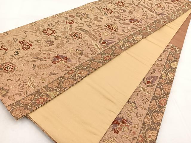 平和屋着物◎六通柄袋帯 唐織 更紗花文 金糸 正絹 逸品 BAAX3077yc