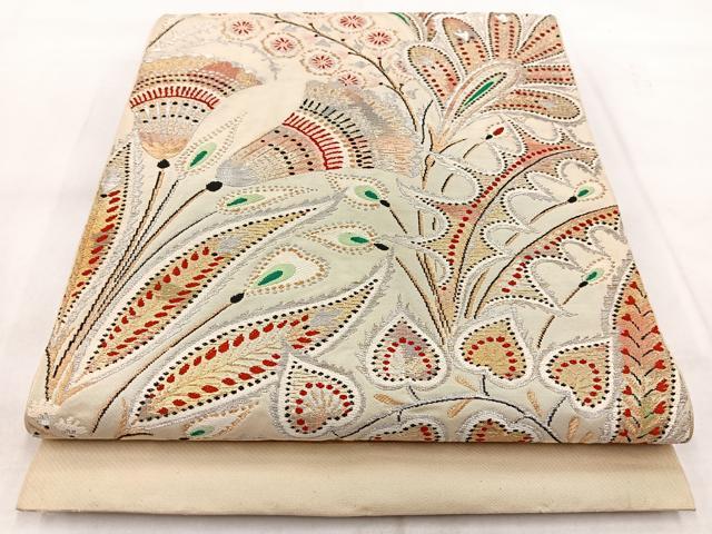 平和屋着物◎六通柄 本袋帯 孔雀羽更紗花文 金銀糸 正絹 逸品 BAAX3078yc