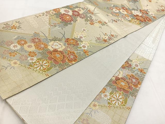 平和屋着物◎佐賀錦 両面 六通柄袋帯 花車文 金銀糸 正絹 逸品 BAAX3080yc