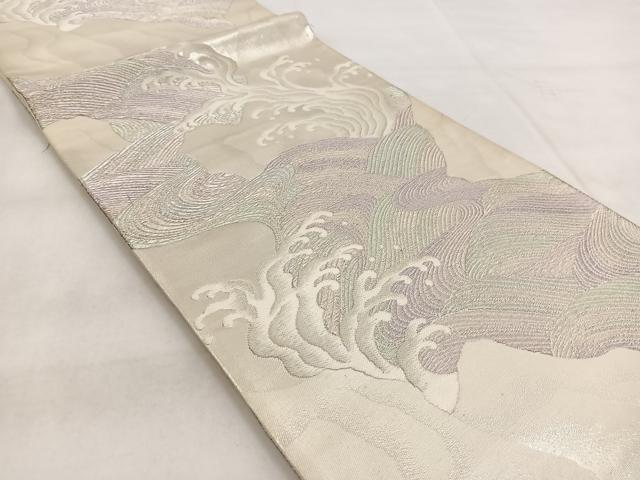 平和屋着物◎六通柄袋帯 唐織 立波文 銀糸 正絹 逸品 BAAX3085yc