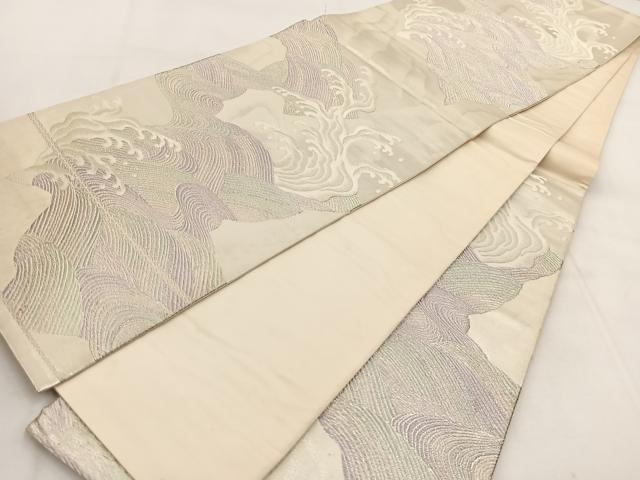 平和屋着物◎六通柄袋帯 唐織 立波文 銀糸 正絹 逸品 BAAX3085yc
