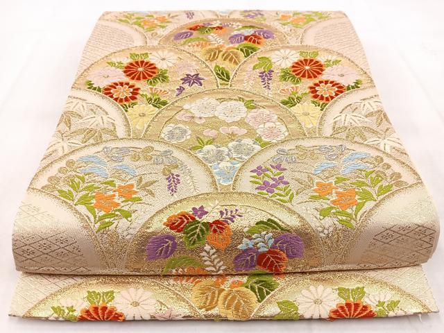 平和屋着物◎六通柄袋帯 唐織 花青海波 金銀糸 正絹 逸品 BAAX3089yc