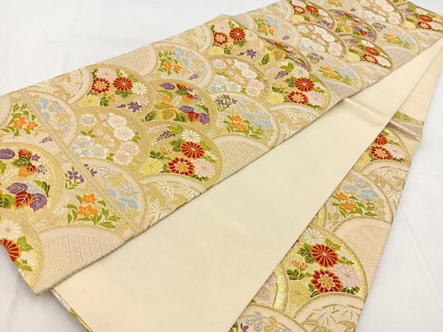 平和屋着物◎六通柄袋帯 唐織 花青海波 金銀糸 正絹 逸品 BAAX3089yc